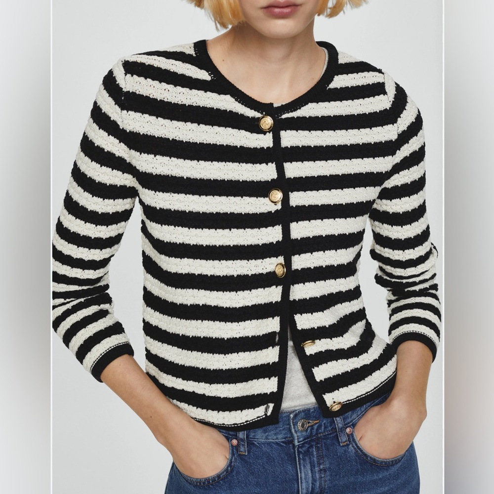 Mango‎ STRIPED CARDIGAN WITH JEWEL BUTTONS Size large